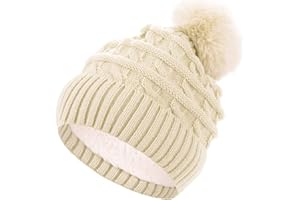 Sibba Bonnet d'hiver à pompon pour femme avec doublure en polaire thermique avec pompon en fausse fourrure