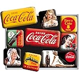 Nostalgic-Art Kylskåpsmagneter i retrostil, Coca-Cola – Yellow Mix – Presentidé för Coke-älskare, Magnetset för magnettavlor,