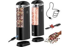 PAISHENKEJI molinillo electrico sal y pimienta: molinillo pimienta electrico automático, con luz led, rugosidad ajustable, operación de una mano, negro