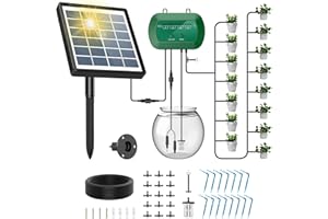 UKSUNVI System nawadniania ogrodu Drip Solar Powered, automatyczne nawadnianie kropelkowe, system zapobiegający syfonowi do roślin doniczkowych, 12 trybów czasowych
