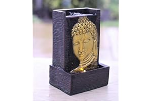 HH HOME HUT Tabletop Water Fountain, Meditation, Desktop, Indoor Waterfall Feature LED lights Office Decoration Relaxation Zen Chill Relaxed Mellow Gift Feng Shui Buddha 32cm High