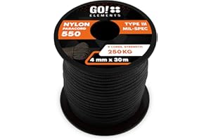 ‎GO!ELEMENTS GO!elements Paracord Seil aus reißfester Nylonschnur - 4mm Paracord 550 Typ III Schnur - geeignet als Allzweckseil & Reepschnur - Max. 250kg