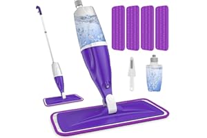 Spray Mops for Cleaning Floors Papclean Microfibre Floor Mops Flat Mop Wet Dry Mop with 4 Washable Pads 440 Ml Refillable Bottle for Kitchen Bathroom Laminate Wood Floor Hard Floor Tile Vinyl, Purple