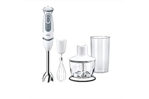 ‎BRAUN HOUSEHOLD Braun Stabmixer MQ 5235WH Stabmixer – MultiQuick 5 Vario Pürierstab mit Edelstahl Mixfuß, 1000 Watt, inkl. 3-teiligem Zubehör-Set, weiß/grau [Energieklasse A]