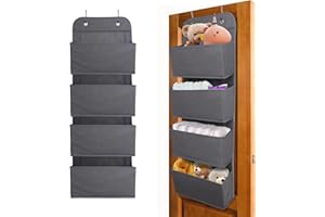 ManGotree Over Door Storage Organiser, Foldable Wardrobe Hanging Storage Organiser, Space Saving Hanging Shelf, 4 Pockets, Large Capacity for Bedroom, Pantry, Kitchen (Dark gray)