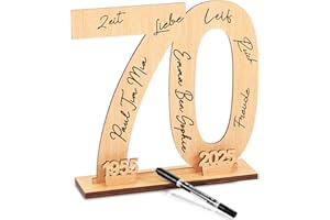 Patelai Number 70 Wood Sign Guest Book Birthday Wooden Freestanding Signature Number Keepsake Numbers Guestbooks Freestanding Year Signs Plaques with Pen for Anniversary Birthday Men Women