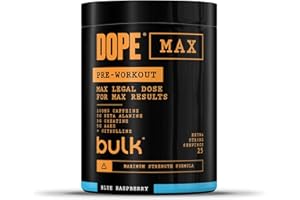 Bulk Dope Max Pre-Workout Powder | 563 g | 25 Servings | High Caffeine 200mg | 5g Beta Alanine | 3g Creatine | AAKG & Citrulline Blend | Vitamin B6 | Supports Focus, Power | Blue Raspberry