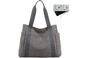 JIANLINST Women's Canvas Tote Handbags Multi-pocket Retro Casual Shoulder Bag Top Handle Satchel Tote Purse