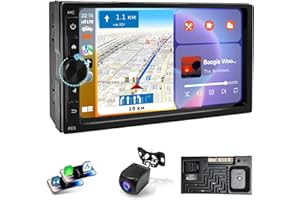 Haudio 7 pulgadas Radio Coche 2 DIN con CarPlay Inalámbrico y Android Auto Inalámbrico,Autoradio Soporte con Bluetooth 5.0 y Mirror Link,Radio FM,AUX,con Cámara de Respaldo|Android 13 Carplay Pantalla