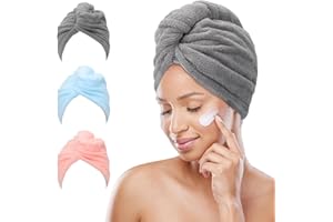 FREATECH 3 Piezas Microfibra Turbante Cabello, Toalla Secado Rápido para Cabello Mojado sin Encrespamiento, Toalla Pelo Súper Suave y Absorbente con 3 Botones para Mujeres, Niños, Pelo Largo y Rizadoz