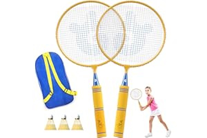 JOY SPOT! Kids Badminton Rackets Set with Soft Grip, Oversize & Lightweight Shuttlecocks Racquet with Carry Bag for Children Youth, 2 Player Sport Game for Indoor Outdoor Backyard