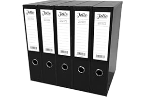 JOTIE Foolscap Box Files Pack of 5 Folders for Paperwork A4 Document Organiser 75mm Spine File Box Folder Glossy Cover Metal Lockspring Clip & Improved Lid Clip Craft Storage Paper Organiser (Black)