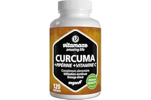 VITAMAZE - AMAZING LIFE Curcuma Gélules 1440 mg - Avec Vitamine C + Pipérine - Natural Supplement pour Digestif et Articulations 95% Curcumin - 120 Capsules Vegan pour 40 Jours - Sans Additifs -Vitamaze®