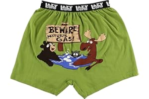Lazy One Funny Animal Boxers, Humorous Underwear, Novelty Boxer Shorts, Gag Gifts for Men, Beware of Natural Gas Boxers, XL