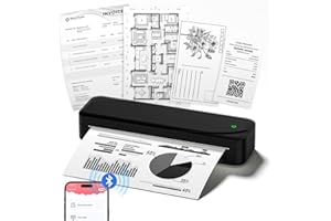 LABELCENTER Portable Printer A4，Inkless Thermal Printer A4，Bluetooth Portable wireless printer for Travel, Home,Office, Business, Photo, Study, Supports 5 print sizes,Compatible with Phone & Laptop,Black