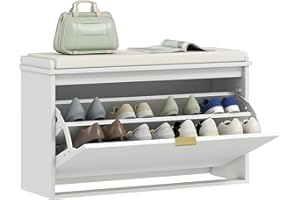 HOMCOM Panca Scarpiera con Ripiano Interno Regolabile e Removibile, Mobile Scarpiera in Legno e Tessuto Effetto Lino, 80x26x47.5 cm, Bianco e Beige