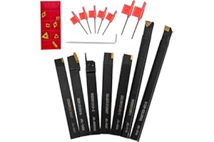 TECHFECTION 7pcs Lathe Turning Tool Set 12mm Shank Carbide Turning Tool Boring Bar Turning Tools Holder Set Metal Lathe Tools Holder for Turning Grooving Threading with 7pcs Carbide Inserts Turning Insert