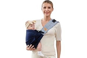 vrbabies Tragetuch Baby Neugeborene, Einfach Babytrage mit Verstellbare Schnallen und Kopfstütze, Weiche Ultraleicht leichte Baumwolle Baby Tragegurt für Neugeborene Kleinkind bis 12 KG (Dunkelblau)