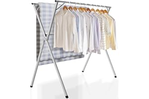 IBVIVIC Etendoir a Linge Pliable Exterieur, Etendage Linge Interieur en Acier Inoxydable, Grande Capacité Sechoir a Linge Balcon pour Chaussettes, Draps, Vêtements, Nettoyage Facile (1.5M/59in)