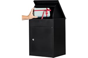 Medium Parcel Box Outdoor Parcel Delivery Box Parcel Drop Box Metal Post Box for Internet Deliveries,Wall Mountable Weatherproof Sturdy Mailbox Home Porch - Atahome Aspendos (Black)