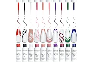 JODSONE 10pcs Nail Art Gel Liner,3D Effect Gel Nail Polish Thin Brush Painted DIY at Home Salon Design Gift for Girls