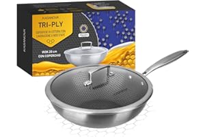 Kasanova Wok à trois épaisseurs 28 cm avec couvercle à 3 couches, Neutre