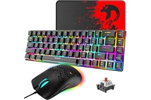 ZIYOU LANG Tastiera e Mouse RGB Gaming Cablate, 68 Tasti Switch Marrone 60% Mini Tastiera Meccanica Chroma, Topo Ottico Leggero Favo da 6400 DPI, Cavo da USB a Tipo C, Compatibile con Windows Mac PS4 XBox, Nero