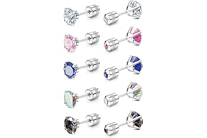 MILACOLATO Boucles D'oreilles en Titane pour Femmes Hommes Boucles D'oreilles en Acier Inoxydable Hypoallergénique à vis Boucles D'oreilles en Zircon Cubique à Double Face | 5Paires