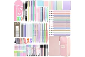 Focxoio 146PCS Aesthetic Stationery Supplies with Pen Case & Notebook,12 Pastel Highlighters,3 Erasable Pens,5 Multicolor Pen,5 Gel Pen,9 Mechanical Pencil Stationery Set for Students School Supplies