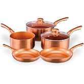 Copper Collection 5 Piece Kitchen Utensil Set, Includes 2 Frying Pans and 3 Saucepans, Ceramic Nonstick Coating with Metal Co