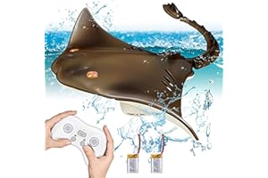 Hylukon Remote Control Shark Boat, 2.4G RC Stingray Toys for Kids Age 7-14, Sealed Waterproof RC Boat with Two Rechargeable Batteries High Simulation Animal Water Toys