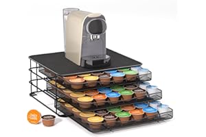 Eukue Porte Capsule pour Dolce Gusto 108 PCs, 3 Tiroirs à Capsules Rangement avec Support Métal, Grande Support Dosette Antidérapants avec Surface Anti-Vibration pour La Maison, Bureau, Café