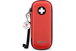 MEDMAX EpiPen Bolsa de Viaje con Etiqueta de Alerta EPIPEN Inside, Rígido Concha Dura Estuche, Portátil Medicamentos Organizador para 2 EpiPens y Allergy Medicine Essentials (Rojo)