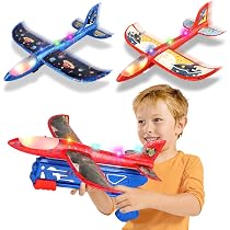 HIUOUIH – 4 Avions Planeurs En Mousse Avec Pistolet Catapulte – Portée Jusqu’à 8 M – Dès 3 Ans – Jouet Extérieur éducatif – Jaune (couleurs Variées)