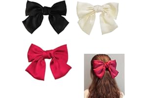 ZFLYXIAOHUA 3 Pezzi Big Hair Clip,Fermaglio per capelli con fiocco,Raso Morbido e Setoso con Fiocco Accessori,Ferma Capelli per Ragazza con Chiusura Clip Fermaglio(Nero,Bianco,Rosso)