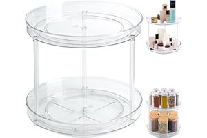 LoQuick Especiero Giratorio 23.5cm,360° 2 Pisos Organizador de Cocina de Acrílico,Bandeja Perezosa de Plástico Transparente,Bandeja Giratoria de Cocina,Adecuado para Cocina Nevera Salón Encimera Baño