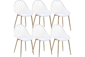 buybyroom chaises Salle Manger Lot de 6 Chaise scandinave avec Pieds en métal Chaise Salon Cuisine Confortable Chaise Salle a Manger, Blanc