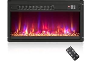 COSTWAY Chimenea Eléctrica Empotrable 1500W, Chimenea Decorativa con 8 Colores de Llama, Mando a Distancia, Temporizador, Termostato, Temperatura 17-32°C, Cobertura 37 m² (23 Pulgadas)