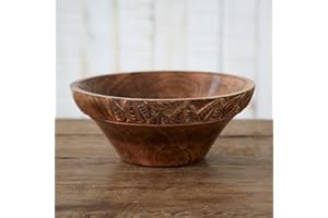 Paper High Hand Carved Leaf Design Mango Wood Fruit Bowl | Fair Trade | Handmade | Sustainable Wooden Bowls