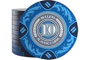Bullets Playing Cards, 20 Clay Poker Chips Tony for Poker Set, Value 10, 14g, 4cm Diameter, Colour Blue