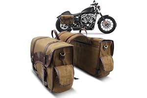 NICECNC Sacoches de Selle de Moto Vintage en Toile cirée à l'huile, sacoches de Moto Compatible with Harley Adventure Street Glide (Marron)
