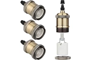 Zevnico E27 Lamp Holder, 4 Pcs E27 Bulb Holder, Bronze Vintage Socket Light Bulb Holder, Ceramic Rated 4A 250V, for DIY Pendant Lamp Ceiling Hanging Light Retro Style Edison Screw Bulb Holder Adaptor