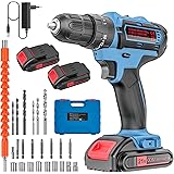 Trapano Avvitatore 21V a Percussione, Elettrico con 2 Batterie 2.0Ah, 25+3 Coppie, 2 Velocità, LED Luce per Casa Progetto