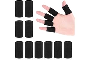KALIONE Finger Sleeves Protectors, 10Pcs Black Sport Finger Sleeves, Elastic Finger Support Sleeve, Compression Finger Sleeves, Thumb Brace Support for Basketball, Golf