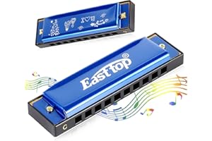 East top Armonica blues diatonica a bocca, in chiave di do, 10 fori, 20 note, per adulti e bambini, per principianti, professionisti e studenti (blu)