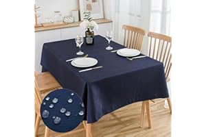 SPRICA Jacquard Tablecloth Water Resistance Solid Colour Heavy Weight Soft Table Cover, Machine Washable, Rectangle 210x150cm, Navy Blue