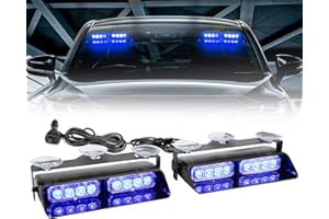 I LITTON Lumière stroboscopique bleue 2 en 1 pour pare-brise de voiture, 12 V avec ventouses, 16 modes de flash, lumière stroboscopique d'urgence pour camions, camionnettes, véhicules, chasse-neige