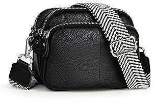 befen Genuine Leather Crossbody Bag for Women Black Shoulder Bag Triple Camera Bag for Women Cell Phone Bag with Wide Adjustable Strap-Black