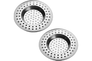TOCED Stainless Steel Kitchen Sink Strainer Plug, Standard Strainer Drain Protector Hair/Food Catcher for Bathroom, Kitchen, Shower (External Diameter 7.6cm, Inner Diameter 4.5cm, Pack of 2)