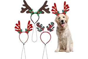 GUKASXI 3 piezas Navidad mascota sombrero, Navidad reno perro diadema cinta de pelo de Navidad lazo de lujo tocado de vacaciones para mascotas disfraz accesorio para gato y cachorro